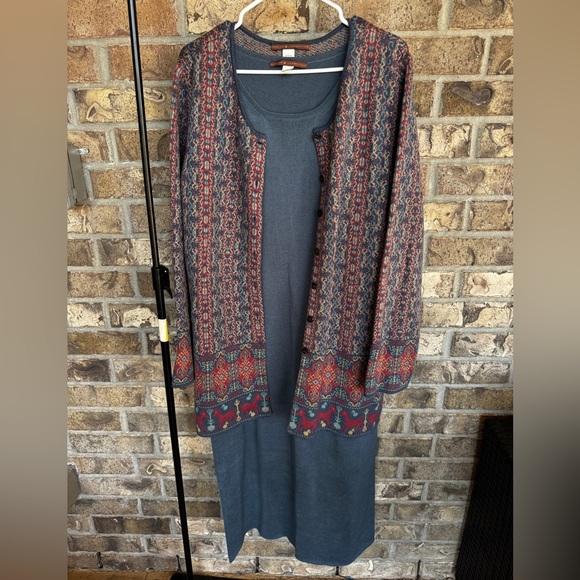 Peruvian Connection Pima Cotton Knit Dress & Cardigan Set XL - Picture 1 of 11